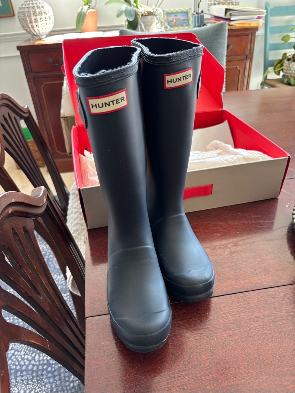Hunter Womens 4B Tall Rain Boots in navy